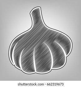 Garlic simple sign. Vector. Pencil sketch imitation. Dark gray scribble icon with dark gray outer contour at gray background.