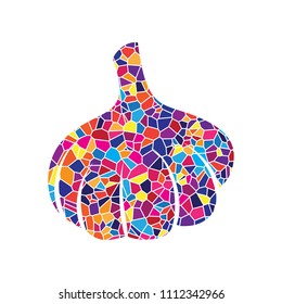 Garlic simple sign. Vector. Stained glass icon on white background. Colorful polygons. Isolated.