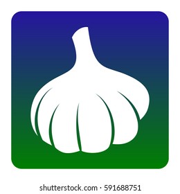 Garlic simple sign. Vector. White icon at green-blue gradient square with rounded corners on white background. Isolated.