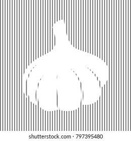 Garlic simple sign. Vector. White icon on grayish striped background. Optical illusion.