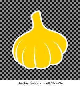 Garlic simple sign. Vector. Yellow icon with white contour on dark transparent background.