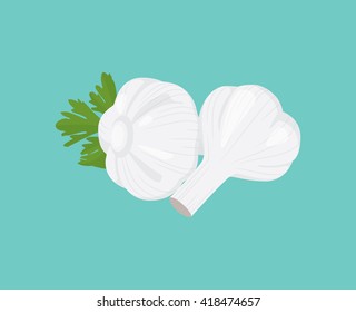 garlic single isolated object with vector graphic illustration