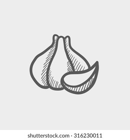 Garlic sketch icon for web, mobile and infographics. Hand drawn vector dark grey icon isolated on light grey background.