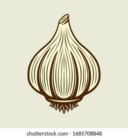 Vektorillustration von Knoblauch-Gewürzprodukten in Vintage-Stil auf hellem Hintergrund