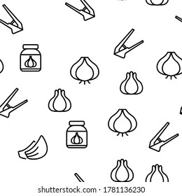 Garlic Spicy Vegetable Vector Seamless Pattern Thin Line Illustration