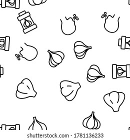 Garlic Spicy Vegetable Vector Seamless Pattern Thin Line Illustration