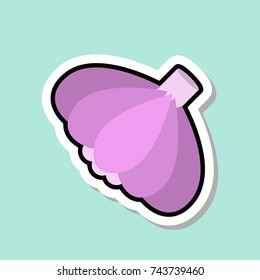 Garlic Sticker On Blue Background Colorful Vegetable Icon Vector Illustration