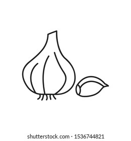 Garlic thin line vector icon. Isolated condiment linear style for menu, label, logo. Detailed vegetarian food symbol.