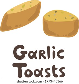 Garlic toasts vector clipart stock illustration. Cute yummy garlic bread for appetizer. Food ingredients, crispy product appetizer dish, fastfood takeaway. Delicious sesame snacks simple picture