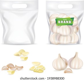 
Garlic in a transparent plastic bag.Set of Garlic. Vector illustration.