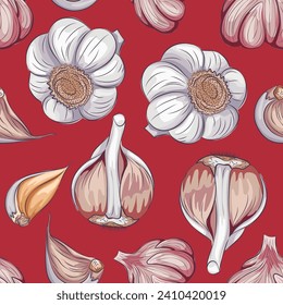 Garlic vector cartoon seamless pattern background for wallpaper, wrapping, packing, and backdrop.