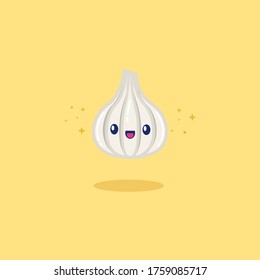 Garlic Vector Icon Illustration. Cute Vegetable. Flat Cartoon Style Suitable for Web Landing Page, Banner, Sticker, Background