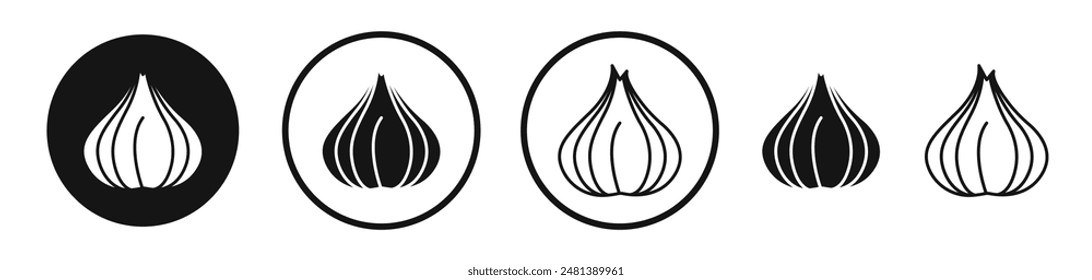 Garlic vector icon set in black and white color.