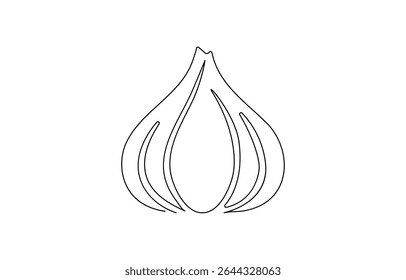 Garlic vector illustration, background. One line drawing art illustration with lettering,  one line drawing two whole healthy freshness organic bulb onion for harvesting logo identity. 