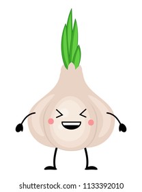 Garlic  vector illustration in flat style  isolated on white background. Cartoon vegetables.