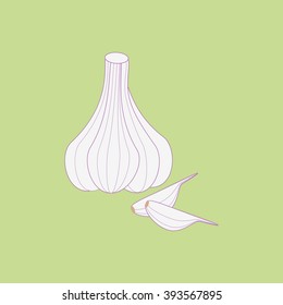 Garlic vegetable icon isolated on a green background. Vector illustration