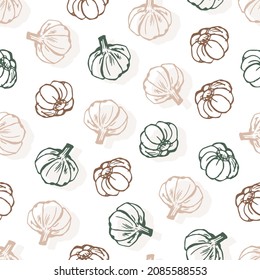 Garlic Vegetable Line Art Vector Seamless Pattern can be use for background and apparel design