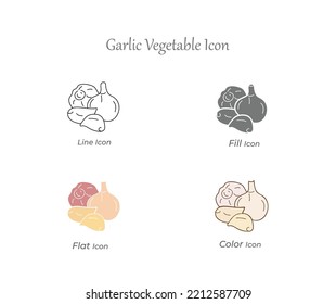 Garlic Vegetable Line, Fill, Flat and Color Icon and fresh, natural, Organic, healthy, vegetarian food vector Icon set Illustration