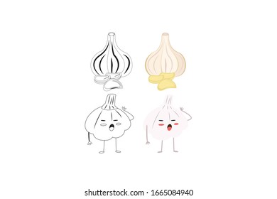 Garlic Vegetable Object Vector Illustration Bundle