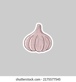 Ilustración vectorial de la pegatina de verduras de ajo