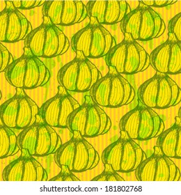 Garlic vintage, vector seamless pattern 