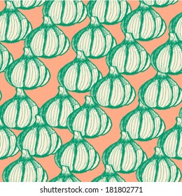 Garlic vintage, vector seamless pattern 