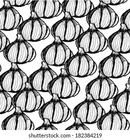 Garlic vintage, vector seamless pattern 