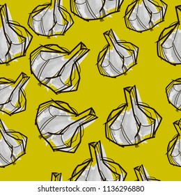 Garlic  watercolor seamless pattern.Vector Design. Hand draw pattern. Organic food. Vegan.