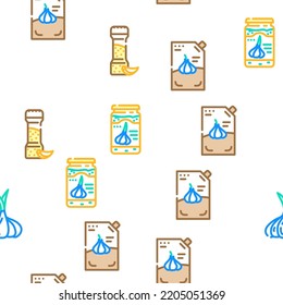 garlic white clove fresh vector seamless pattern thin line illustration
