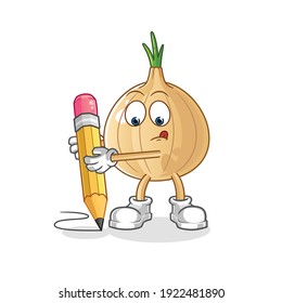 garlic write with pencil character. cartoon mascot vector