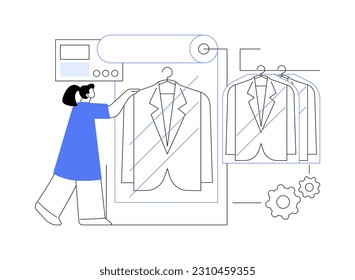Garment bagging machine abstract concept vector illustration. Process of garment bagging using machine at factory, light industry, apparel production, conveyor equipment abstract metaphor.