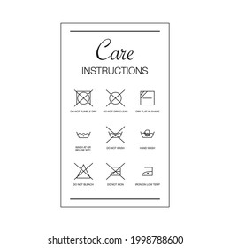 Garment Care Instuctions Card With Laundry Symbols In Vector Icon