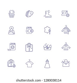 Garment care line icon set. Overcoat, boot, clothes, leather. Guide concept. Can be used for topics like warning, hand washing, dry cleaning