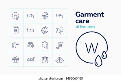 Garment care line icon set. Ironing, hand wash, spinning. Clothes concept. Can be used for topics like warning, hand washing, laundry