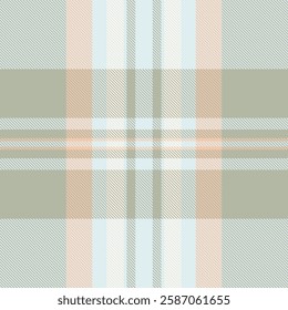 Garment check plaid tartan, cotton texture background textile. Editable vector seamless fabric pattern in white and pastel colors palette.