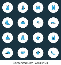 Garment Colorful Icons Set. Collection Of Shorts, Underwear, Panties And Other Elements. Also Includes Symbols Such As Jacket, Ski, Pants.