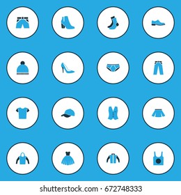 Garment Colorful Icons Set. Collection Of Underwear, Heels, Panties And Other Elements. Also Includes Symbols Such As Half-Hose, Ski, Singlet.