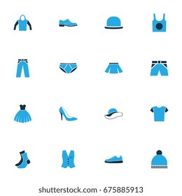 Garment Colorful Icons Set. Collection Of Trousers, Elegant Headgear, Sneakers And Other Elements. Also Includes Symbols Such As Trousers, Panties, Mini.
