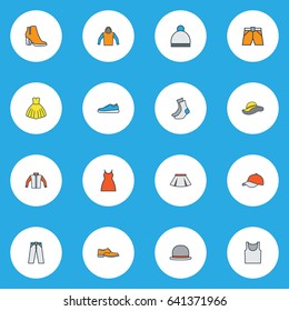 Garment Colorful Outline Icons Set. Collection Of Jacket, Underwear, Cap And Other Elements. Also Includes Symbols Such As Skirt, Girl, Underwear.