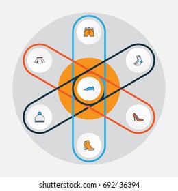 Garment Colorful Outline Icons Set. Collection Of Sneakers, Socks, Beanie And Other Elements. Also Includes Symbols Such As Sneakers, Shoes, Boots.