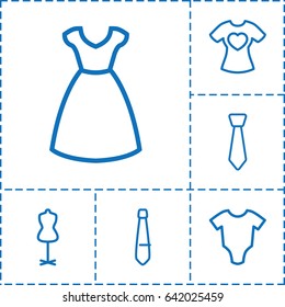 Garment icon. set of 6 garment outline icons such as baby onesie, dress, mannequin, t-shirt with heart