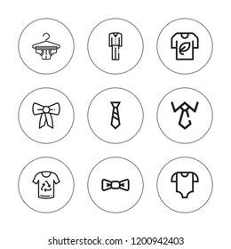 Garment icon set. collection of 9 outline garment icons with baby clothes, bow tie, garment, vest, underwear, tshirt icons. editable icons.