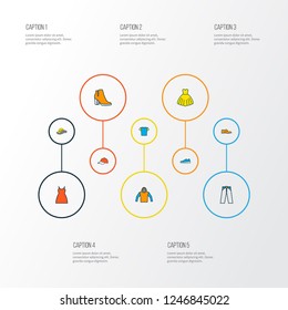 Garment icons colored line set with hoodie, blouse, panama and other elegant headgear elements. Isolated vector illustration garment icons.