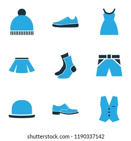 Garment icons colored set with half-hose, pompom, mini and other shorts elements. Isolated vector illustration garment icons.