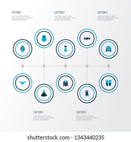 Garment icons colored set with knickers, belt, tie and other strap elements. Isolated vector illustration garment icons.