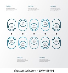 Garment icons line style set with panama, trousers, jacket and other briefs elements. Isolated vector illustration garment icons.