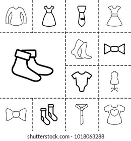 Garment icons. set of 13 editable outline garment icons such as baby onesie, dress, socks, bow tie, tie, mannequin, blouse