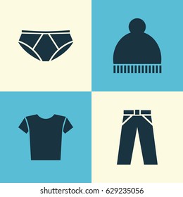 Garment Icons Set. Collection Of Beanie, Casual, Briefs And Other Elements. Also Includes Symbols Such As Beanie, Casual, Leggings.