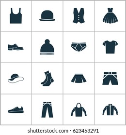 Garment Icons Set. Collection Of Cardigan, Half-Hose, Singlet And Other Elements. Also Includes Symbols Such As Socks, Waistcoat, Hat.