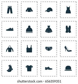 Garment Icons Set. Collection Of Dress, Casual, Half-Hose And Other Elements. Also Includes Symbols Such As Hoodie, Shirt, Beanie.